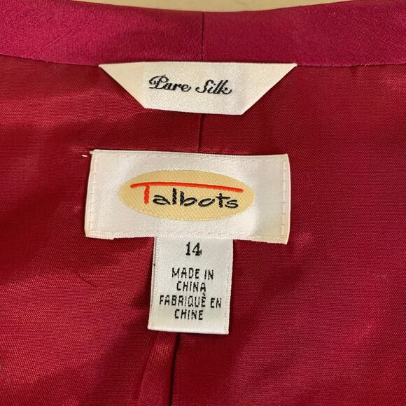 Talbots Size 14 Skirt Suit Blazer Jacket Pure Silk Burgundy Wine Formal Holiday - Picture 10 of 10